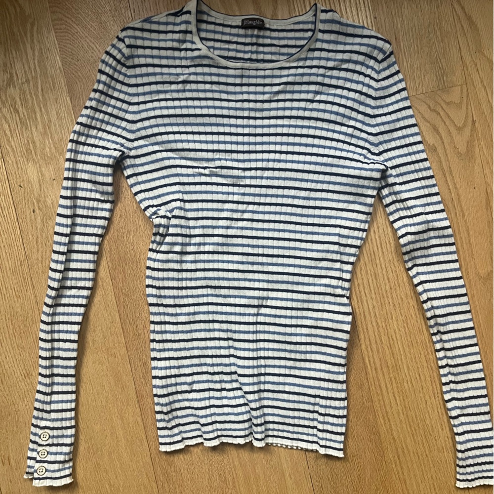 J McLaughlin Navy Striped Long Sleeve Sweater Tee